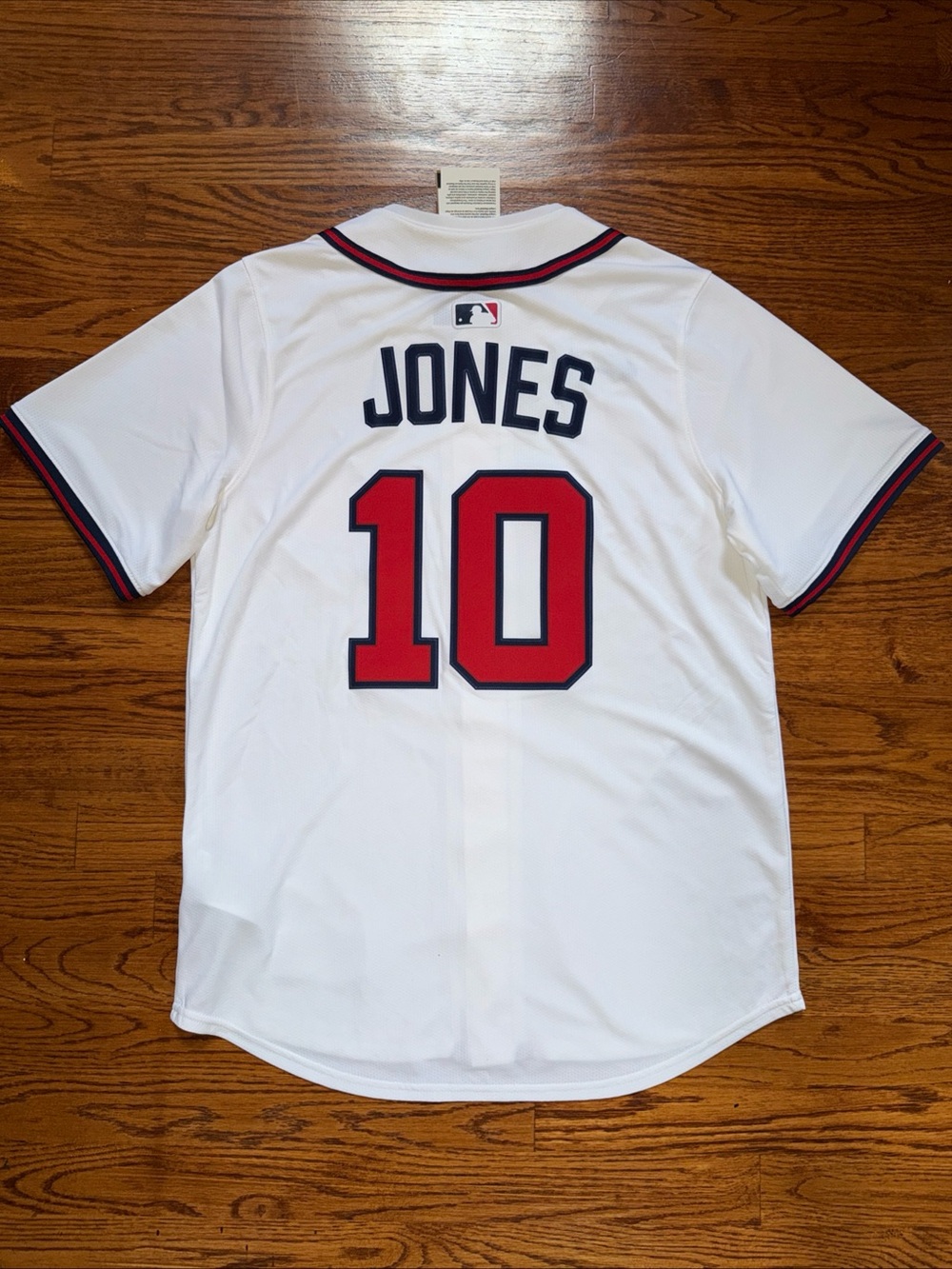 Nike White Red and Navy Chipper Jones #10 Men's Baseball Jersey